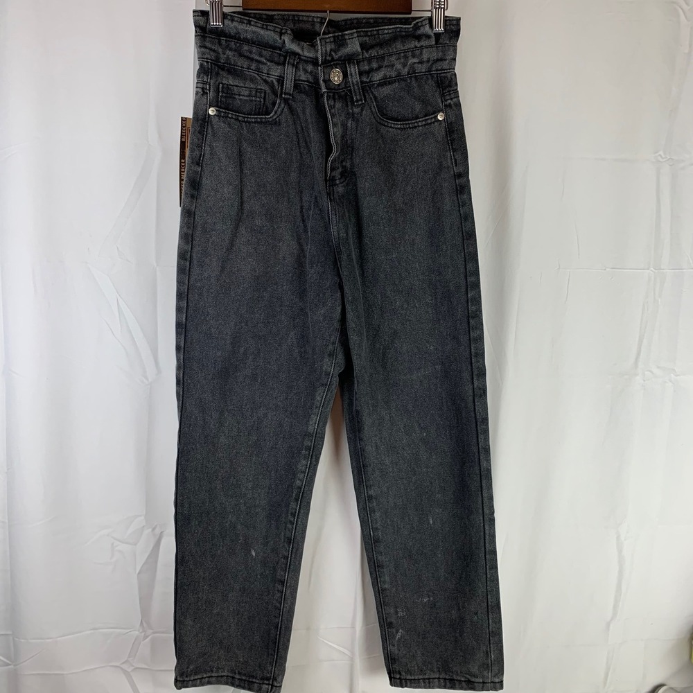 MCN Fashion Paperbag Jeans Women 28 Black High Waisted‎ Straight Leg